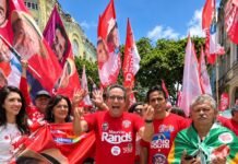 Maurício Rands participa de ato em apoio à reeleição de Lula no centro do Recife