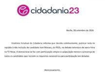 Cidadania repudia exclusão de Ivan Moraes do debate da TV Nova